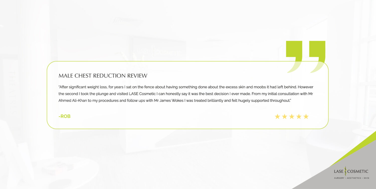 male chest reduction review on white background